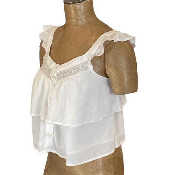 AEO American Eagle White Ruffle Layered Flutter Sleeve Button Tank Top S #267J - Picture 4 of 9